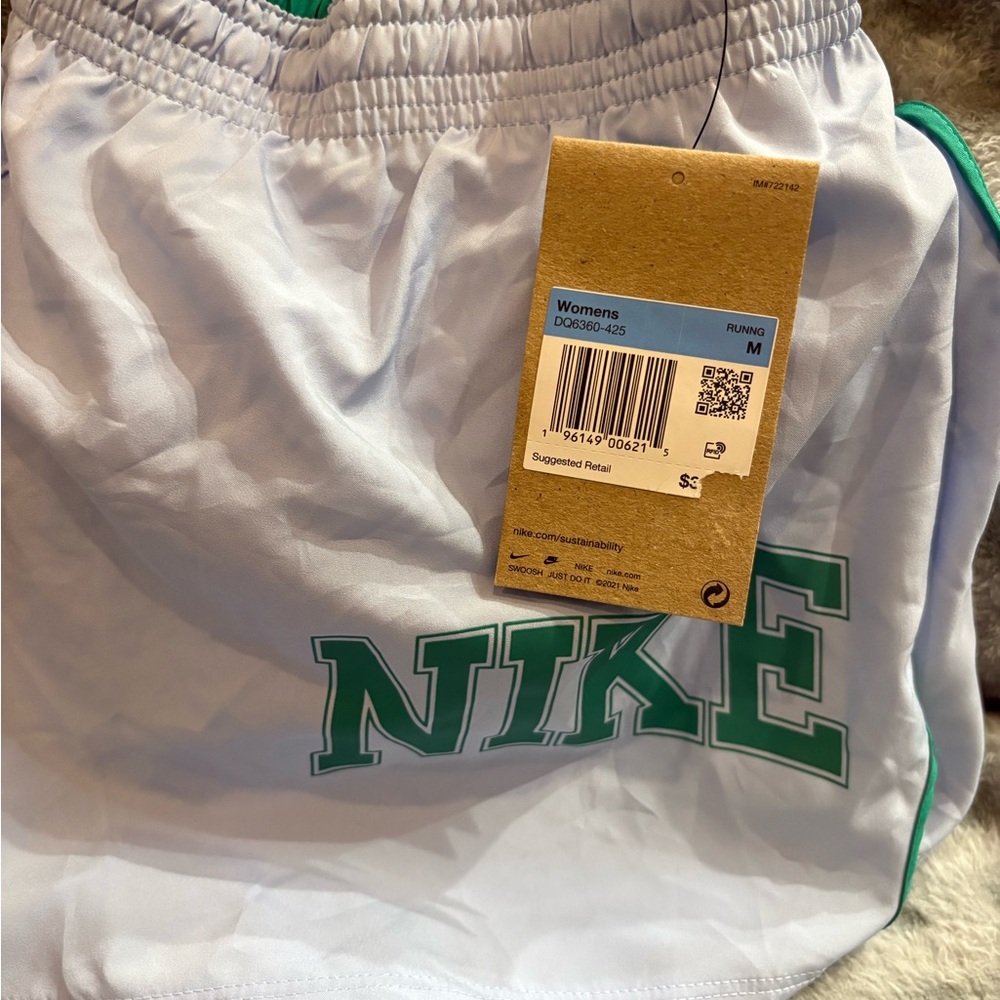 Nike White Shorts with Green Logo and Trim